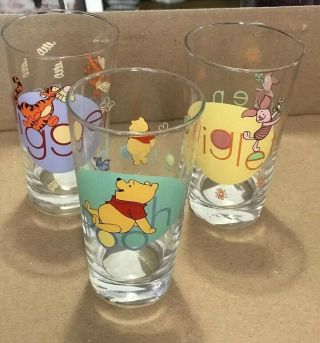 Winnie The Pooh Disney Glasses 1 Pooh,  1 Piglet,  And 1 Tigger Anchor Hocking Set/3