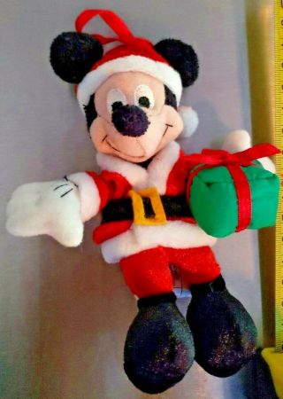 Disney Store 2002 Plush Mickey Mouse Christmas Tree Ornament Santa Suit