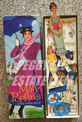 1964 Whitman & Walt Disney " Mary Poppins " Magic Paper Dolls Iob & Uncut 3 Dolls