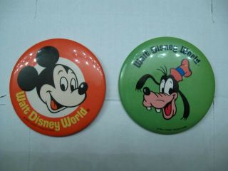 Vintage Walt Disney World 1980s Button Pins Mickey Mouse And Goofy
