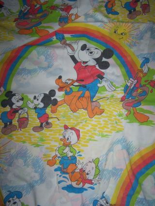 Vintage Walt Disney Productions Twin Flat Sheet Painting Rainbows Craft Fabric