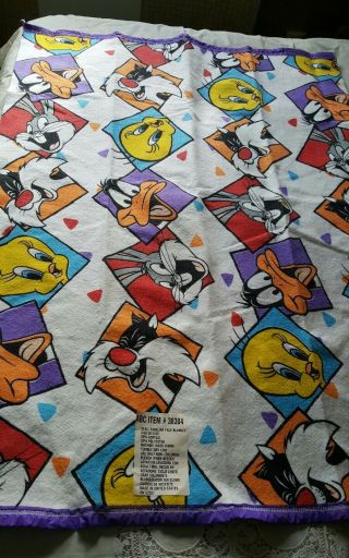 Nwt Vtg Bugs Bunny Tweety Daffy Looney Tunes Familiar Face Crib Blanket Throw