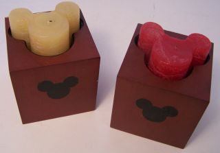 Disney Mickey Mouse Brown Wood Block Square Candle Holders