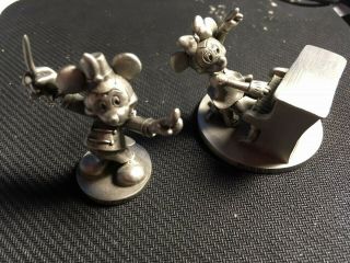 Walt Disney Fine Pewter Minnie And Mickey Figurines 1 1/2 Inches Tall