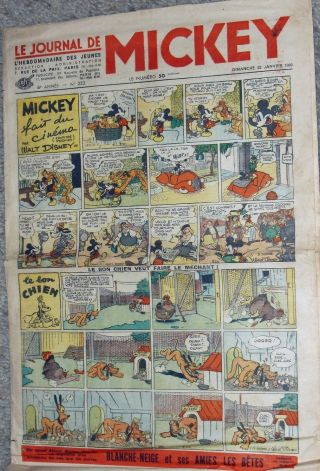 1939 French Comic Section Featuring Mickey Mouse And Pluto The Pup 74p
