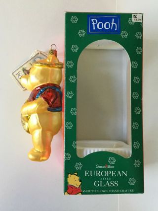 Santa ' s Best European Style Glass Winnie The Pooh Christmas Holiday Ornament 2