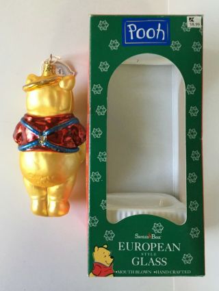 Santa ' s Best European Style Glass Winnie The Pooh Christmas Holiday Ornament 3