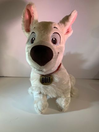 Disney Parks Bolt Plush Dog With Collar And Tag 12 Inches Very Soft Bolt Movie