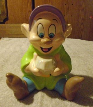 Disney Dopey From Snow White And The Seven Dwarfs - Coin Piggy Bank - 7 " Ceramic