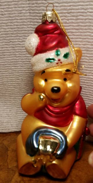 Disney Winnie The Pooh Glass Christmas Ornament Hand Crafted Mouth Blown 1997