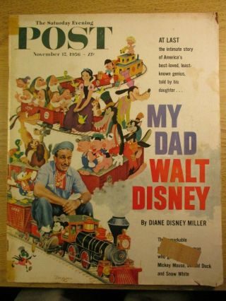 Walt Disney Cover Art,  Article,  Saturday Evening Post Nov 17,  1956 1957 Car Ads
