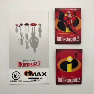 Disney Pixar’s The Incredibles 2 Imax Ticket & Button/ Pins 3 Set Mr.  Incredible