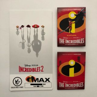Disney Pixar’s The Incredibles 2 Imax Ticket & Button/ Pins 3 Set - Elastigirl