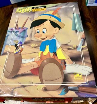 Vintage Pinocchio Disney Puzzle Jiminy Cricket 200 Piece 12 " X 15 " Golden