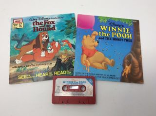 Vintage Walt Disneys Read Along Book/tape Fox And Hound & Winnie Pooh Honey Tree