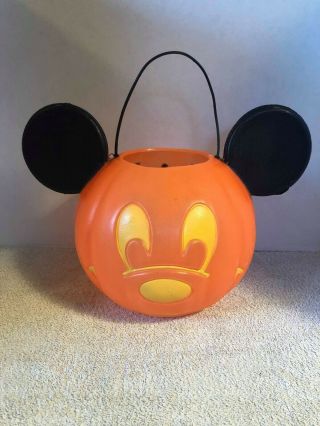 Halloween Mickey Mouse 8 " Pumpkin Pail Bucket Trick Or Treat Blow Mold