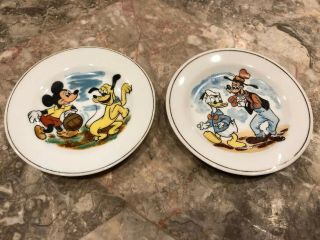2 Porcelain Plates From Walt Disney 1958 Marx Toys Mickey Mouse Tea Set Japan