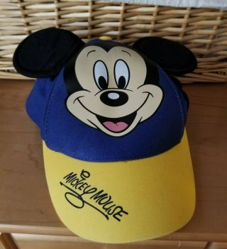 Authentic Disney Parks Mickey Mouse Youth Baseball Hat Cap W/ Ears Blue Yellow