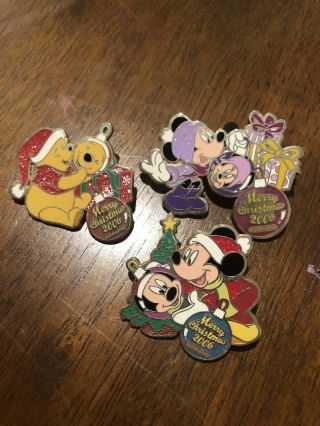 Christmas Le3k Disney Pins Set Of 3,  Pooh,  Mickey,  Minnie