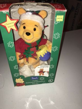 Disney Winnie The Pooh Plush Christmas Ornament Animated Santa 