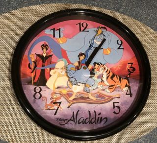 1990s Aladdin Battery Operated Wall Clock W Moving Magic Lantern & Genie