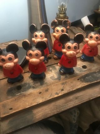 6 Vintage Plastic Mickey Mouse Bowling Pins Hanna Barbera Hong Kong - 1970’s
