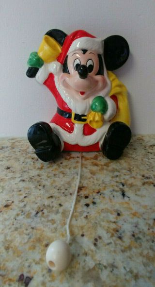 Disney Christmas Santa Mickey Mouse Ceramic Wall Hanger Music Box