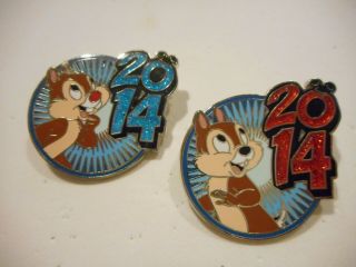 Chip And Dale 2014 Set Of 2 Glitter Disney Pins