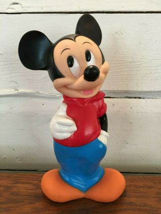 Vintage Mickey Mouse Coin Piggy Bank Figure Walt Disney Illco Plastic Rubber Toy