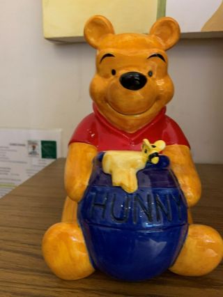 Disney Winnie The Pooh Ceramic Coin Piggy Bank Large 10 " Tall Honey Jar Bee