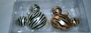 Walt Disney Attractions Set Of 2 Glass Animal Print Mickey Mouse Ornaments