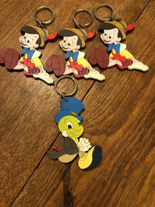 Vintage Disney Applause Pinocchio And Jiminy Cricket Rubber Keychains Key Rings