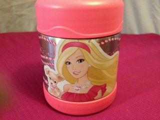 Barbie & Puppy Pink Soup Mug Thermos Stainless Steel 10 Oz 4½ " H X 3½ " D