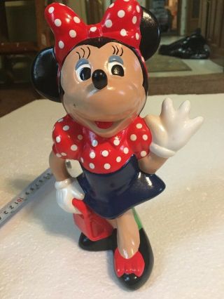 Vintage Ceramic Handpainted Minnie Mouse 9 " Tall Bright Red White And Blue
