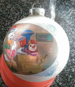 Vintage Disney ' s Donald Duck Glass Ball Christmas Ornament 3