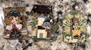 Pirates Of The Carribean Disney Pins Set Of 3,  Stitch,  Pluto And Minnie