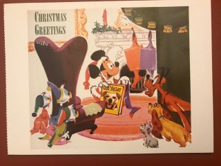 Postcard Disney Christmas Card 1957 Features Mickey Reads Old Yeller