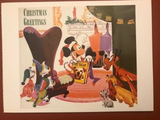 POSTCARD DISNEY CHRISTMAS CARD 1957 FEATURES MICKEY READS OLD YELLER 3