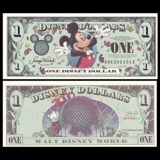 Disney 1 Dollar,  2000,  A Series,  Unc Fantasy Banknote Mickey Mouse