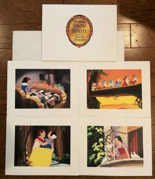 Vintage Walt Disney Snow White And The Seven Dwarfs 4 Lithograph Prints 2001