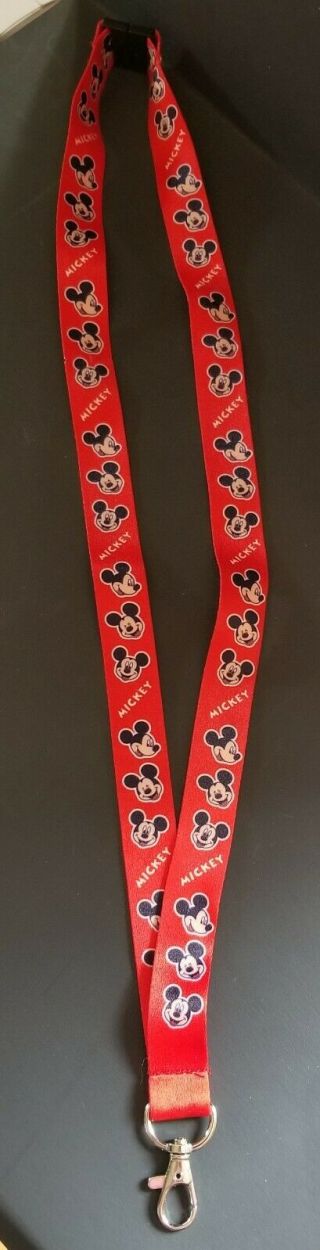 Mickey Mouse Disney Lanyard Black & Red Ribbon Id Ticket Holder Key Chain