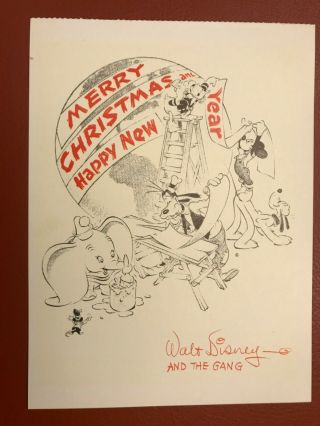 Postcard Disney Christmas Card 1941 Walt Disney & The Gang Wish Happy Holidays