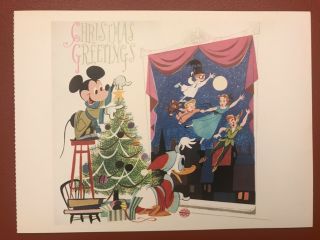 Postcard Disney Christmas Card 1952 Mickey & Donald With Peter Pan Decorate Tree