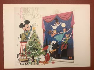 POSTCARD DISNEY CHRISTMAS CARD 1952 MICKEY & DONALD WITH PETER PAN DECORATE TREE 3