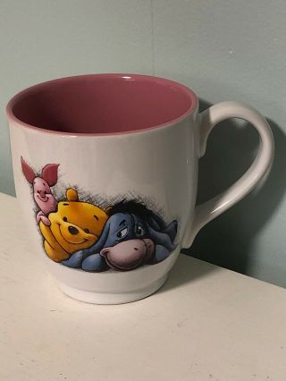 Disney Store Winnie The Pooh Eeyore And Piglet Large Pink Coffee Mug