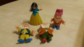 Vintage Walt Disney Snow White And 3 Dwarfs Flocked Christmas Tree Ornaments