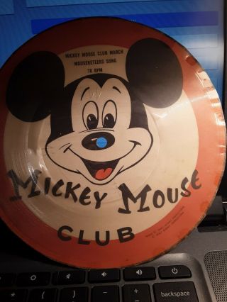 Disney Mickey Mouse Club 40s/50s 7 " 78rpm Cardboard Pic Disc Of Head Vg,