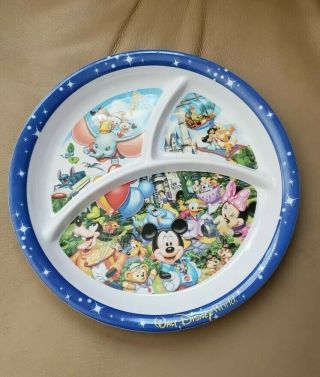 Walt Disney World Divided Plastic Plate W/mickey Mouse,  Minnie Mouse,  Dumbo