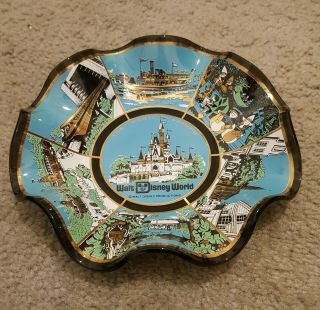 Vintage Walt Disney World Ruffled Glass Plate Candy Dish The Magic Kingdom