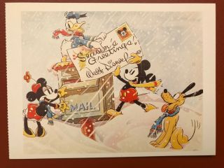 Postcard Disney Christmas Card 1936 Mickey & Minnie,  Donald & Pluto
